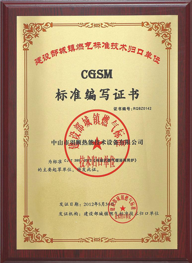 CGSM标准编写证书